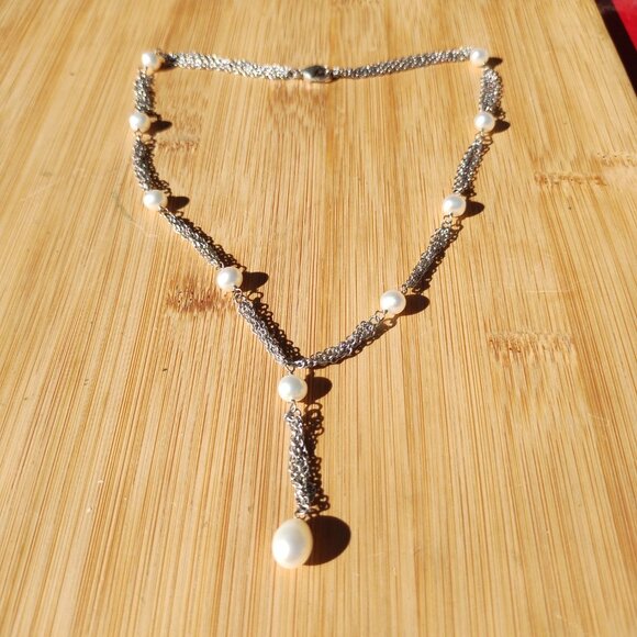 Honora 925 Sterling Silver White Freshwater Pearl Lariat Style Necklace - Picture 5 of 5